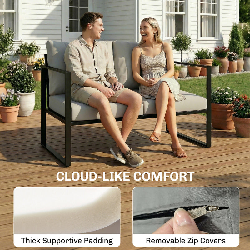 Outdoor Furniture Set with Weatherproof Frame and Quick-Drain Table for Easy Outdoor Relaxing Grey