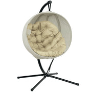 Khaki Hanging Egg Chair with Stand Thick Cushion and Cup Holder for Garden or Indoor Use by Outsunny