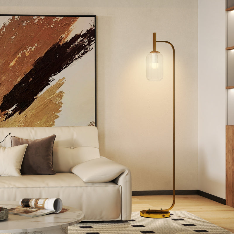 Gold Floor Lamp with Glass Shade and Foot Switch for Living Room or Bedroom by HOMCOM