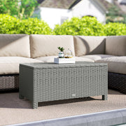 Rattan Garden Coffee Table with Glass Top for Patio or Conservatory Use Light Grey AOSOM