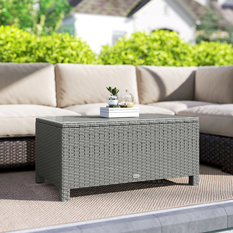 Rattan Garden Coffee Table with Glass Top for Patio or Conservatory Use Light Grey AOSOM