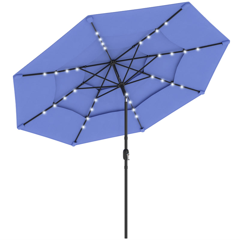 Garden Parasol with Lights and Adjustable Shade for Patio or Outdoor Dining, Blue