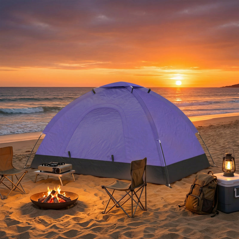2 Person Camping Tent with Mesh Windows for Fresh Air and Bug Protection Light Purple