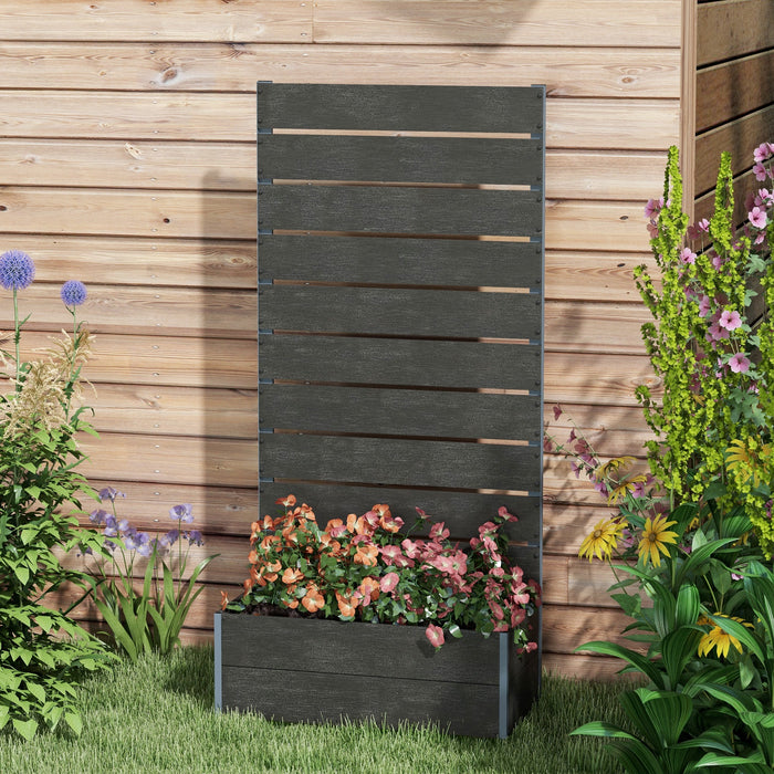 Black Garden Planter Box with Back Trellis 34 x 69.5cm by Outsunny