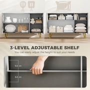 Sideboard Storage Cabinet with Adjustable Shelves for Living Room or Hallway High Gloss Grey AOSOM