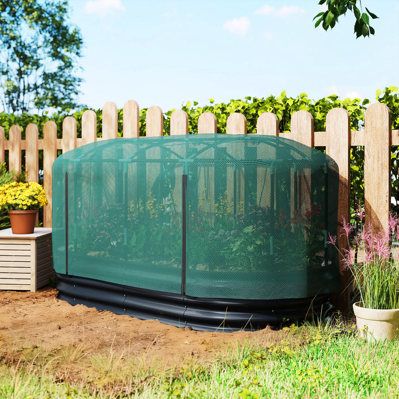 Galvanised Raised Garden Bed With Self Watering System and Mesh Cover 6x3ft Dark Grey Green AOSOM