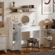 Compact Computer Desk with Shelves and Drawer for Small Spaces White AOSOM