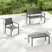 4pc Garden Furniture Set for All-Weather Outdoor Relaxing with Loveseat Coffee Table and Chairs Outsunny