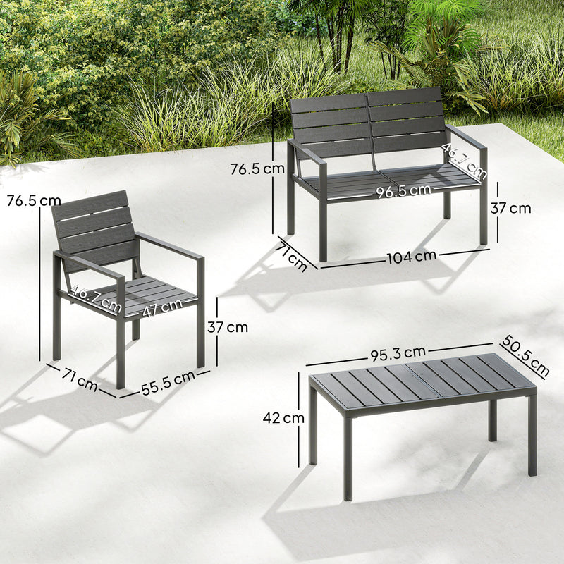 4pc Garden Furniture Set for All-Weather Outdoor Relaxing with Loveseat Coffee Table and Chairs Outsunny