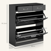 Narrow Black Shoe Cabinet with 2 Flip Drawers and Adjustable Shelves for 12 Pairs by HOMCOM