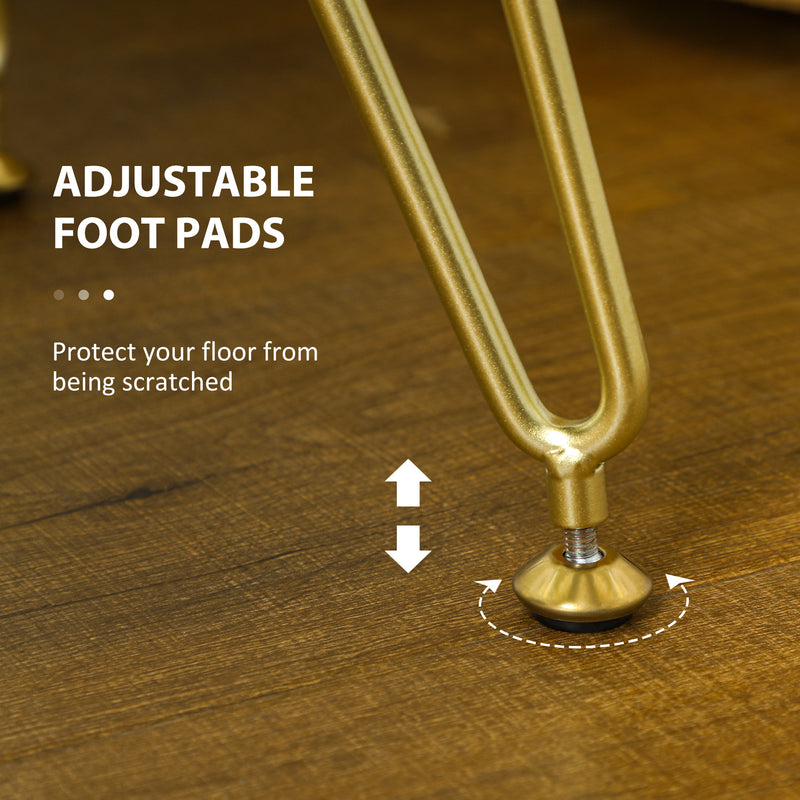 Cream White Velvet Feel Woven Square Footstool With Gold Legs Stylish and Comfortable by HOMCOM