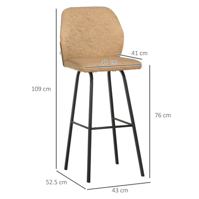 Set of 4 Upholstered Bar Stools with Backs and Steel Legs for Kitchen or Dining, Light Brown AOSOM