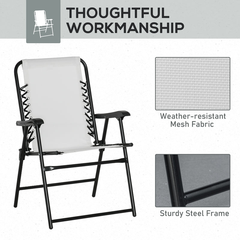 Set of 6 Folding Garden Chairs with Armrests and Mesh Seat Ideal for Camping Cream White AOSOM