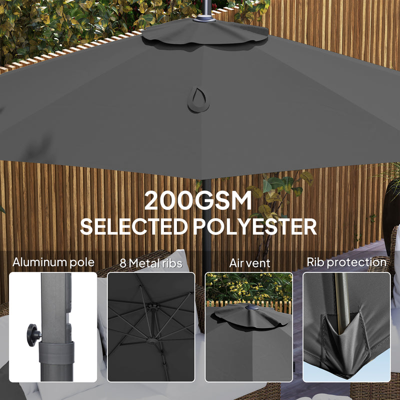 Black 3m Cantilever Parasol with 360° Rotation and Crank Handle for Garden by Outsunny