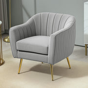 Grey Velvet Shell Back Accent Chair with Gold Legs and Padded Seat by HOMCOM