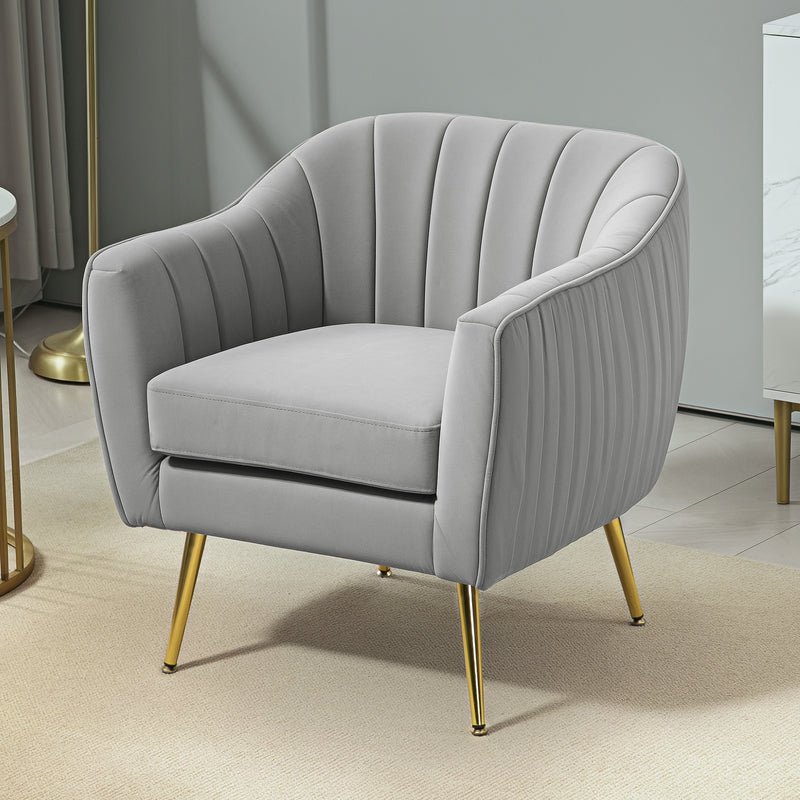 Grey Velvet Shell Back Accent Chair with Gold Legs and Padded Seat by HOMCOM