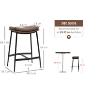 Set of 2 Industrial Bar Stools with Curved Seat and Steel Frame for Kitchen Brown
