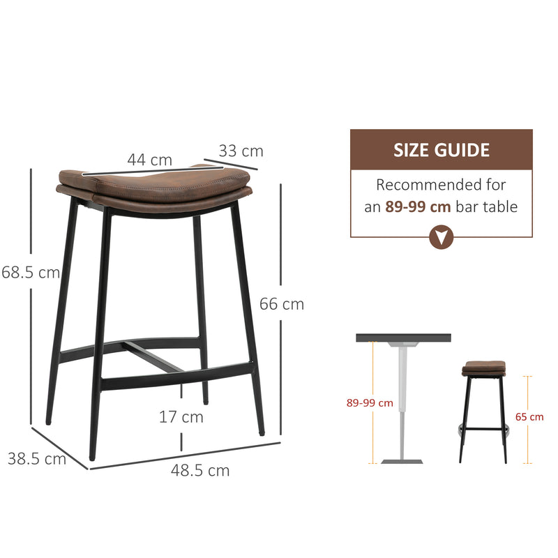 Set of 2 Industrial Bar Stools with Curved Seat and Steel Frame for Kitchen Brown