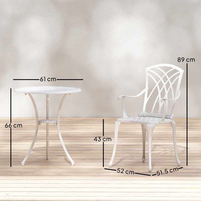 Garden Bistro Set for Small Patios with Parasol Hole, Weather-Resistant Cast Aluminium White