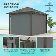 Grey 3 x 3.6m Hardtop Gazebo with Polycarbonate Roof and Curtains by Outsunny