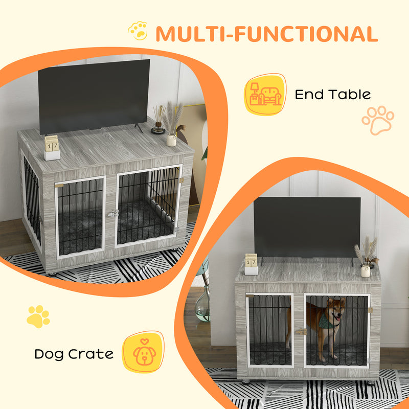 Large Indoor Dog Kennel with Soft Cushion and Double Doors for Comfort and Space Grey
