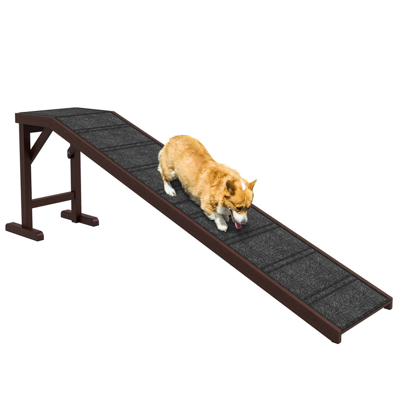 Non Slip Pet Ramp for Dogs and Cats With Carpeted Surface for Easy Climbing Brown and Grey AOSOM