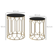 Set of 2 Nesting Garden Side Tables with Ceramic Tile Top for Indoor Outdoor Use by Outsunny