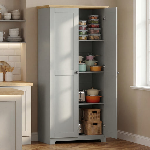 Tall Grey Freestanding Storage Cabinet For Kitchen with 4 Shelves - Modern Design 80x48x172cm Homcom