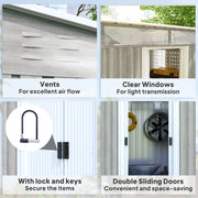 Light Grey Wood Effect Metal Garden Storage Shed with Sliding Doors and Base Kit by Outsunny