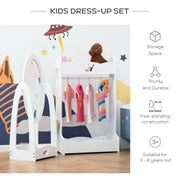 Kids White Clothes Rail With Rotating Full Length Mirror And Storage Shelves For Bedroom