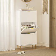 Slim Shoe Storage Cabinet With 3 Flip Drawers Ideal For Hallways Or Entryways White