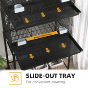 Two Tier Bird Cage with Wheeled Stand for Small Birds Ideal for Indoor Use, Grey