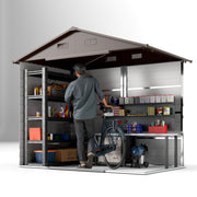 Brown Wood Effect Garden Storage Shed with Sliding Door Weather Resistant