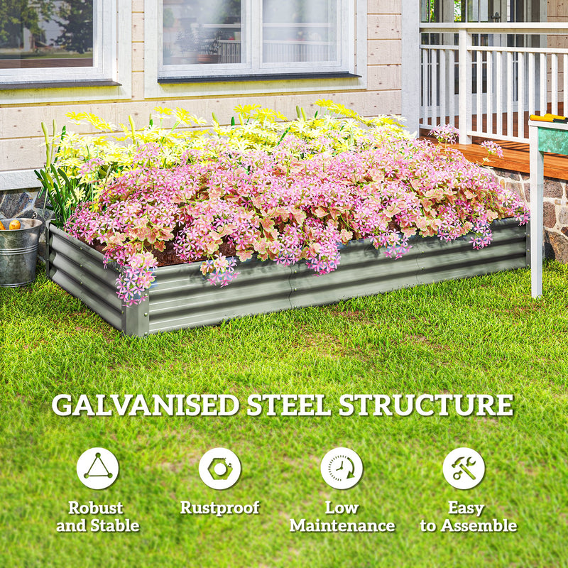 Large Galvanised Steel Raised Garden Bed Ideal for Vegetables and Flowers, Silver, 240x120cm