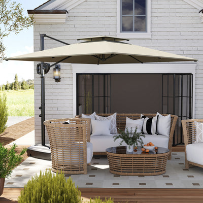 Light Grey 3m Square Hanging Cantilever Garden Umbrella with Weighted Base by Outsunny