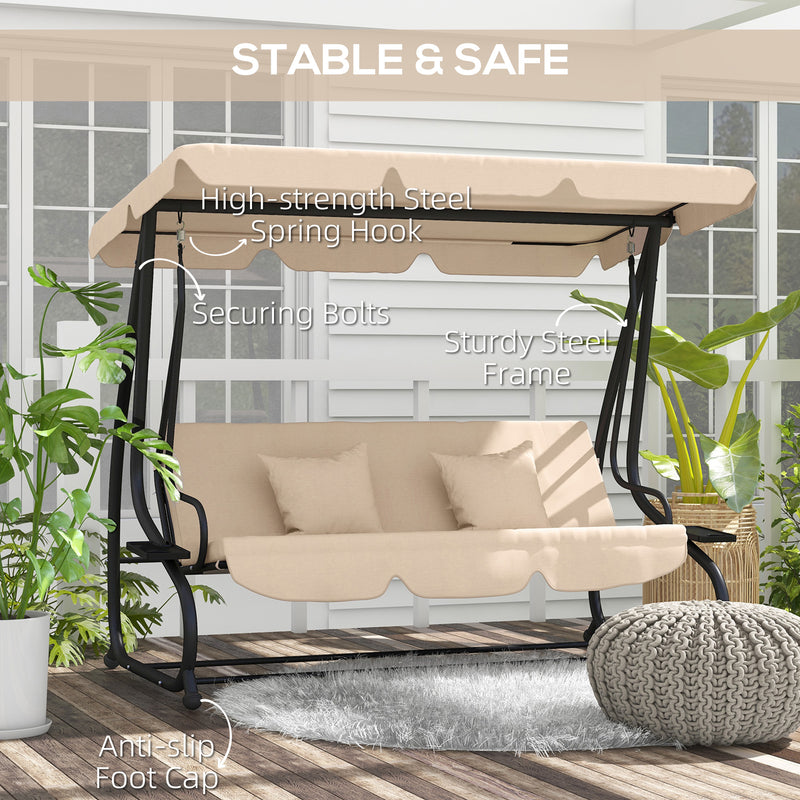 Three Seater Garden Swing Chair with Adjustable Canopy Light Brown by Outsunny