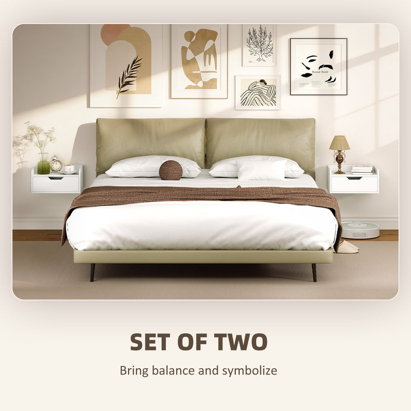 Floating Bedside Tables Set of 2 with Drawer and Shelf Space Saving Storage White AOSOM