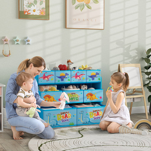 Blue 3 Tier Kids Storage Unit with 9 Fabric Boxes for Toys and Books by AIYAPLAY