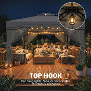 3x3.6m Metal Garden Gazebo with 2-Tier Roof and Mesh Panels for Cool Shaded Outdoor Seating, Dark Grey Outsunny