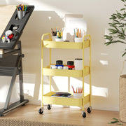 Three Tier Steel Storage Trolley With Wheels For Kitchen Or Office Use, Yellow