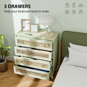 Light Green 4 Drawer Chest of Drawers with Rattan Front for Bedroom and Living Room Storage