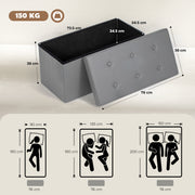 Foldable Storage Ottoman Bench With 89L Capacity Ideal For Bedroom Or Hallway Grey