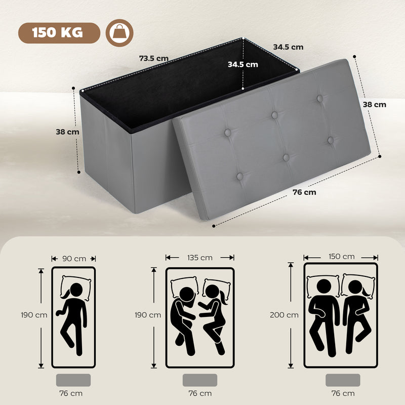 Foldable Storage Ottoman Bench With 89L Capacity Ideal For Bedroom Or Hallway Grey