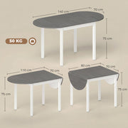 Folding Dining Table for Small Spaces with Drop-Leaf Sides Seats 4 to 6 Grey White Homcom
