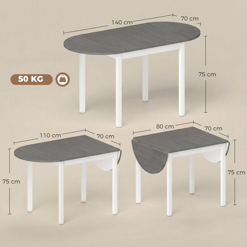 Folding Dining Table for Small Spaces with Drop-Leaf Sides Seats 4 to 6 Grey White Homcom