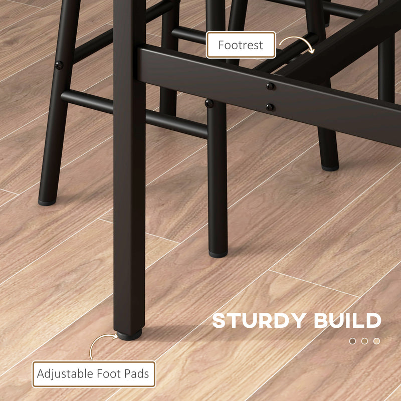Bar Table and Stools Set for Two Compact Dining with Oak Effect Top White Frame AOSOM