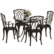 5 Seater Cast Aluminium Garden Dining Set With Round Table and Parasol Hole by Outsunny