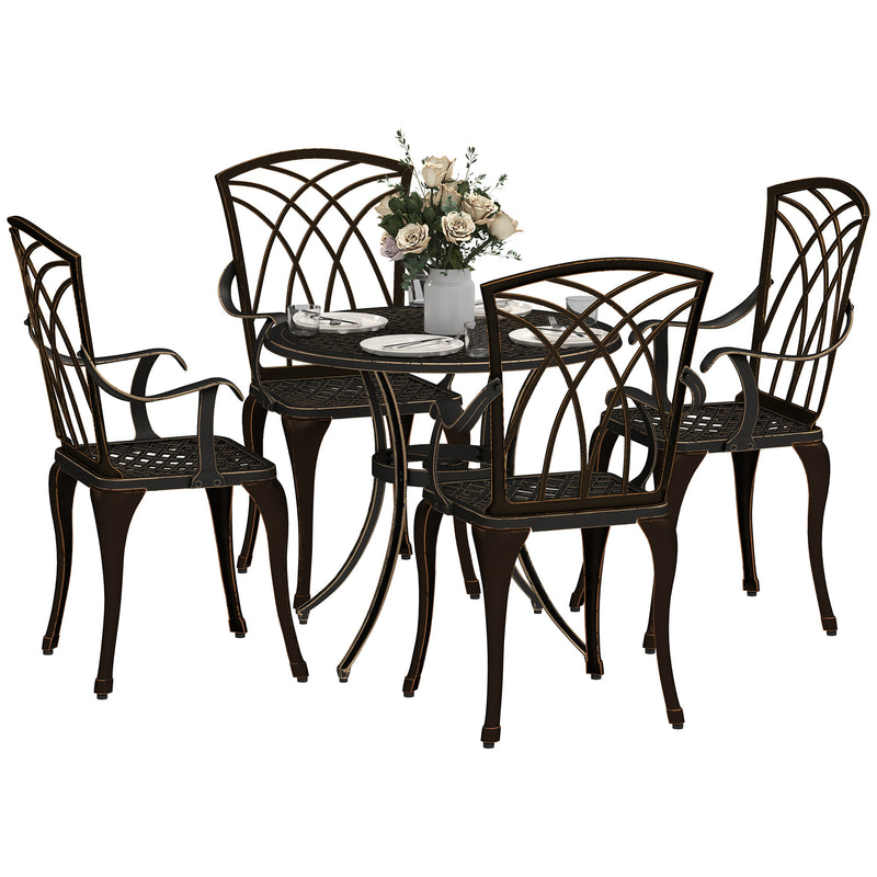 5 Seater Cast Aluminium Garden Dining Set With Round Table and Parasol Hole by Outsunny