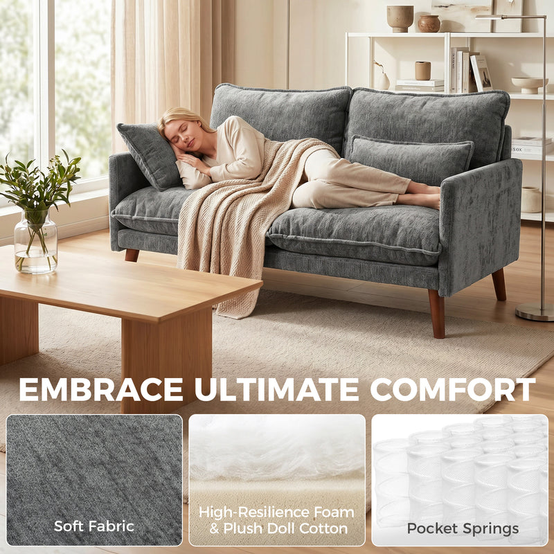 Compact 2 Seater Sofa for Small Living Rooms with Supportive Cushions Grey