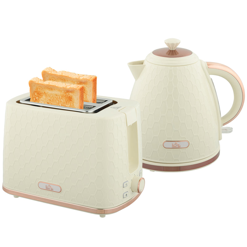 1.7L 3000W Fast Boil Cordless Kettle and 2 Slice Toaster Set with Auto Shut Off Beige by HOMCOM